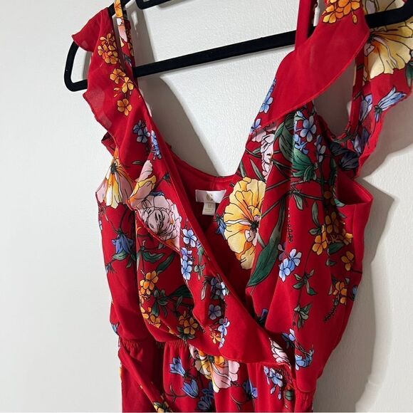 Charming Charlie Sleeveless Red High Low Ruffle Floral Dress Size Medium - Picture 4 of 10